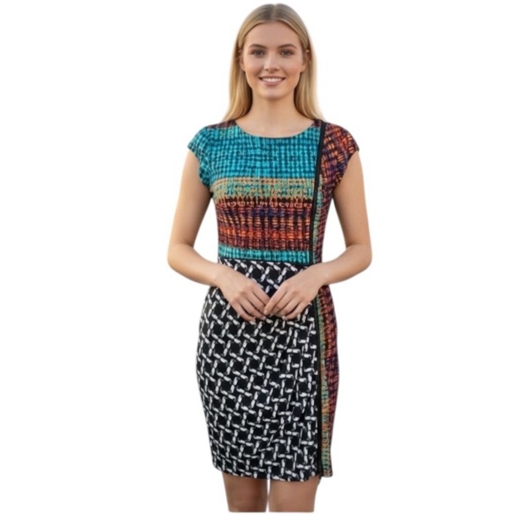 LAUNDRY by SHELLI SEGAL Women’s Multicolor Abstract Bodycon Sheath Dress Size 4